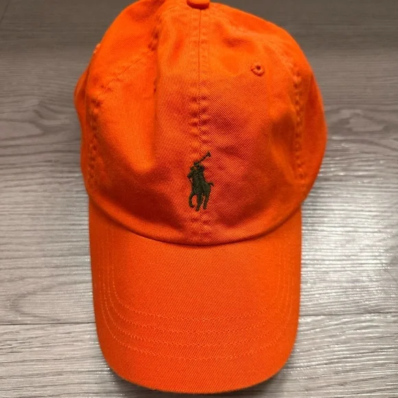 Ralph Lauren Vibrant Orange Polo Cap with Army Green Horse - Picture 1 of 7